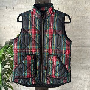 J. Crew Stewart Plaid Excursion Quilted Preppy Chic Puffer Vest Size Small